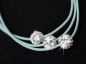 Preview: Damen Halskette Shamballa Kette „ice“ Schmuck Lederhalskette mit 3 Strass Kugeln Damenschmuck Damenhalskette Silber