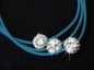 Preview: Damen Halskette Shamballa Kette „lagune“ Schmuck Lederhalskette mit 3 Strass Kugeln Damenschmuck Damenhalskette Silber