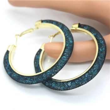 Netzoptik Ohrringe Ausgefallene Creolen aus Nylon Netzschlauch mit bunten Kristallen gefüllt in verschiedenen Farben Modeschmuck Schmuck (blau)