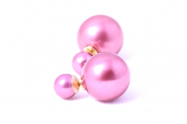 XXL Damen Ohrstecker Ohrringe doppelseitige Perlen in der Farbe altrosa