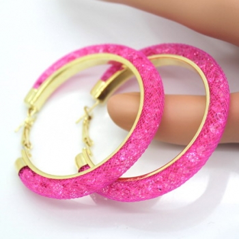 Netzoptik Ohrringe Ausgefallene Creolen aus Nylon Netzschlauch mit bunten Kristallen gefüllt in verschiedenen Farben Modeschmuck Schmuck (rosa)