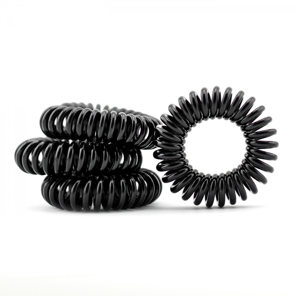 Haargummi im Telefonkabel Design (Kunststoff-Spirale),Telefonkabel, elastisch, Spiralhaargummi, Haarschmuck m 4er Set in der Farbe schwarz