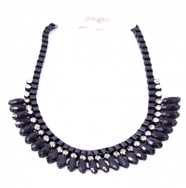 Statement Halskette Kette Perlen Kette XXL Collier Damen-Kette in schwarz mit Strass-Steinen Modeschmuck Schmuck